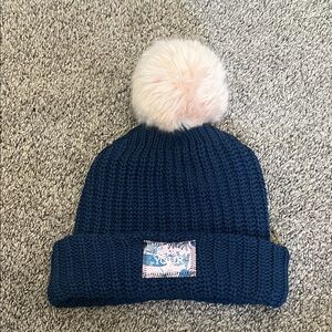 Love Your Melon Dark Blue Beanie with Pink Pom-Pom